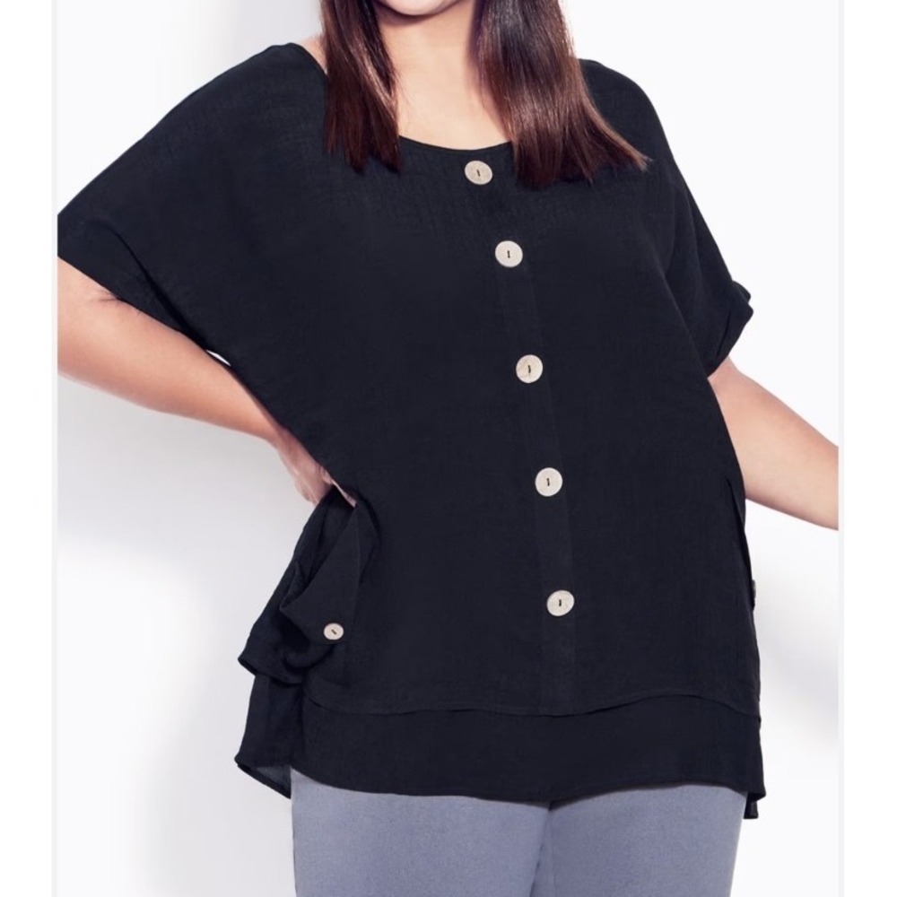 Avenue Brianna Button Top Plus Sz 22 24 Lagenlook Faux Wood Blouse Layered Gauzy - Picture 7 of 9
